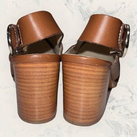 Napoleoni Leather Criss Cross Brown Leather Block Heel Sandal Women’s Size 5-5.5 - Picture 3 of 8